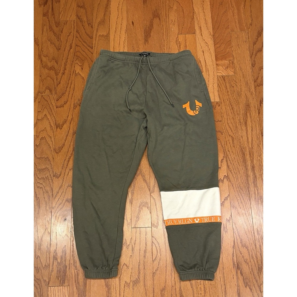 True Religion Relaxed Joggers Men's Large Green Orange‎ 'Beetle' Jogging